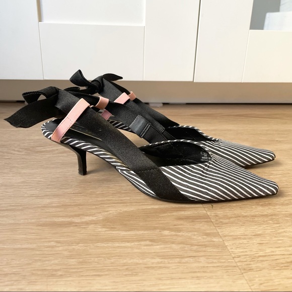 Stripe Pattern Sling Back Kitten Heels - Zara - Picture 3 of 6
